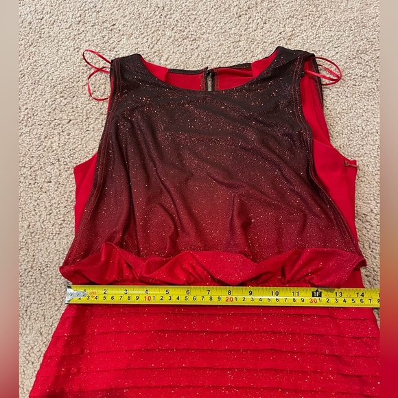 Women's R&M RICHARDS red glitter ruffled sleveless MiniDress - Picture 6 of 11